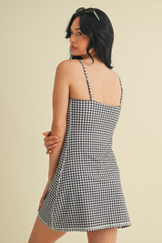 Black Gingham Print Sweetheart Dress