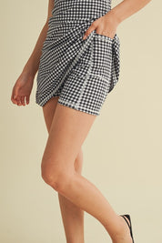 Black Gingham Print Sweetheart Dress