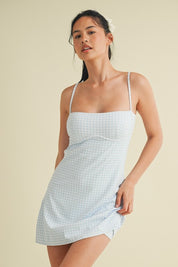 Blue Gingham Print Sweetheart Dress