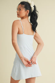 Blue Gingham Print Sweetheart Dress