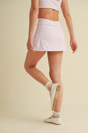 Pink Gingham Print Side Slit A-line Skort
