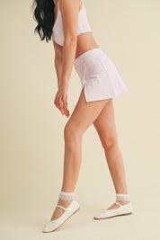 Pink Gingham Print Side Slit A-line Skort