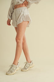 Beige Gingham Print On Point Shorts