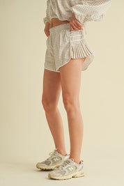 Beige Gingham Print On Point Shorts