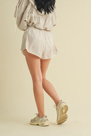 Beige Gingham Print On Point Shorts