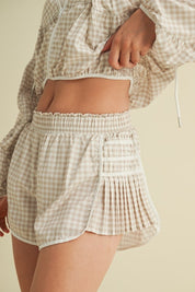 Beige Gingham Print On Point Shorts