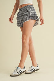 Black Gingham Print On Point Shorts