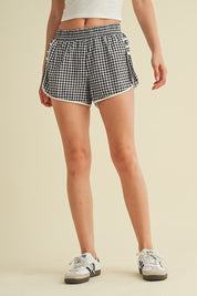 Black Gingham Print On Point Shorts