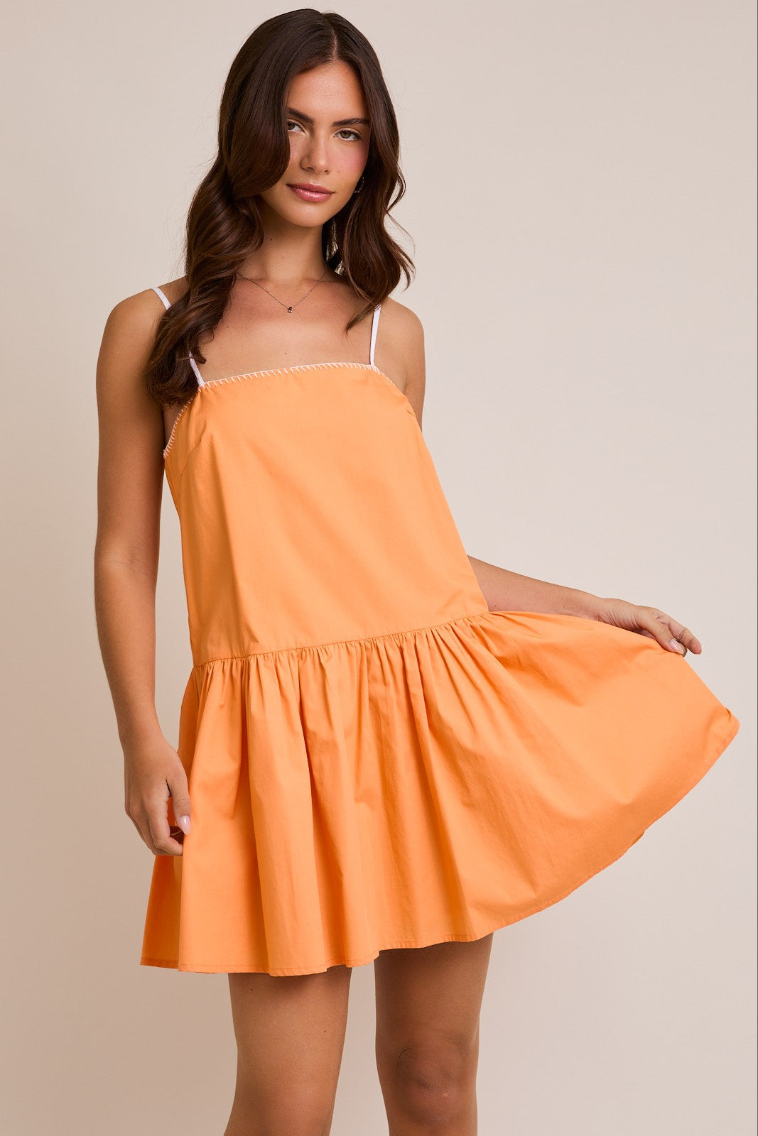 Orange & White Poplin Mini Dress