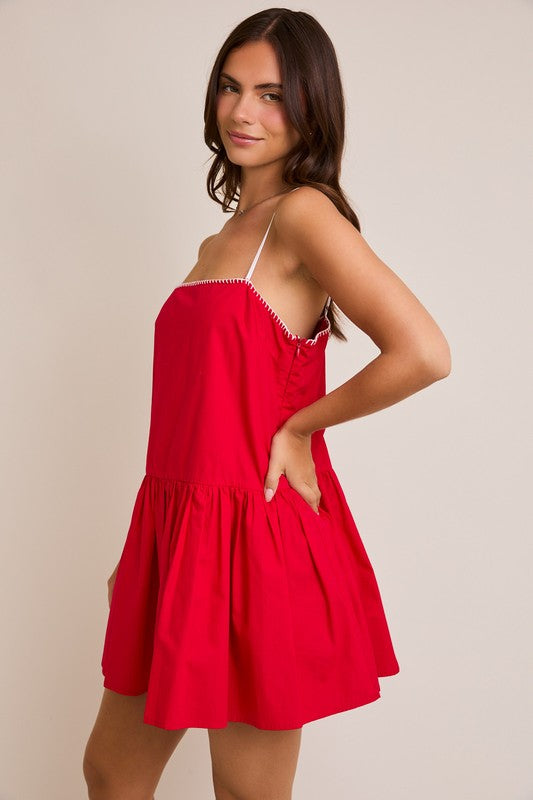 Red & White Poplin Mini Dress
