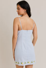 Lemon Embroidery Blue Dress