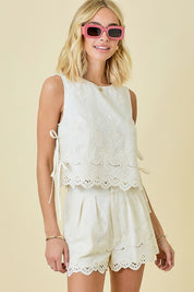 Sleeveless Linen Embroidered Top