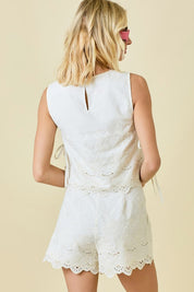 Sleeveless Linen Embroidered Top
