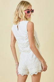 Sleeveless Linen Embroidered Top