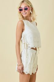 Sleeveless Linen Embroidered Top
