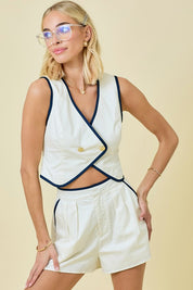 Ivory Asymmetrical Contrast Vest