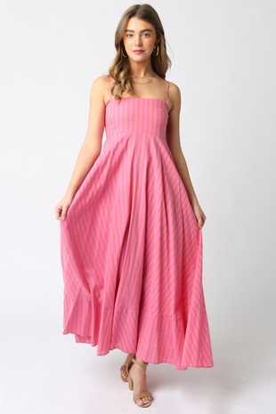 Pink & Orange Striped Maxi Dress