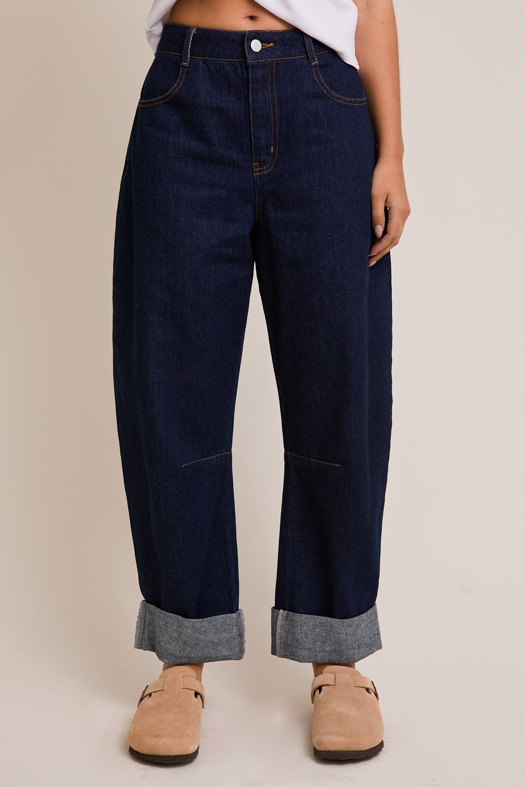 Denim Roll-up Barrel Pants