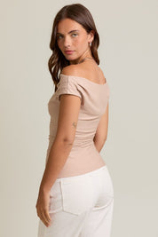 Taupe Off Shoulder Rib Knit Top