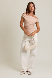 Taupe Off Shoulder Rib Knit Top