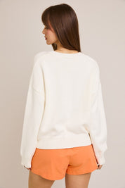 White & Orange Teddy Bear Graphic Sweater