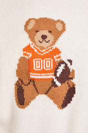 White & Orange Teddy Bear Graphic Sweater
