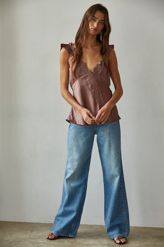 Brown Love Notes Satin Top