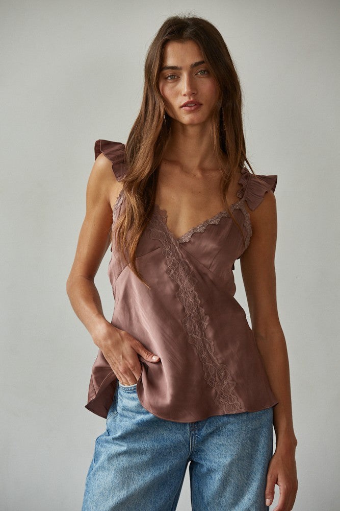 Brown Love Notes Satin Top
