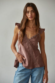Brown Love Notes Satin Top