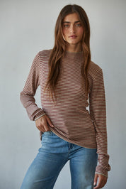 Red Stripe Mock Long Sleeve
