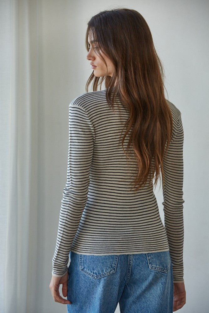 Black Stripe Mock Long Sleeve