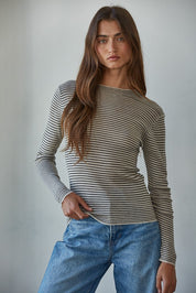 Black Stripe Mock Long Sleeve