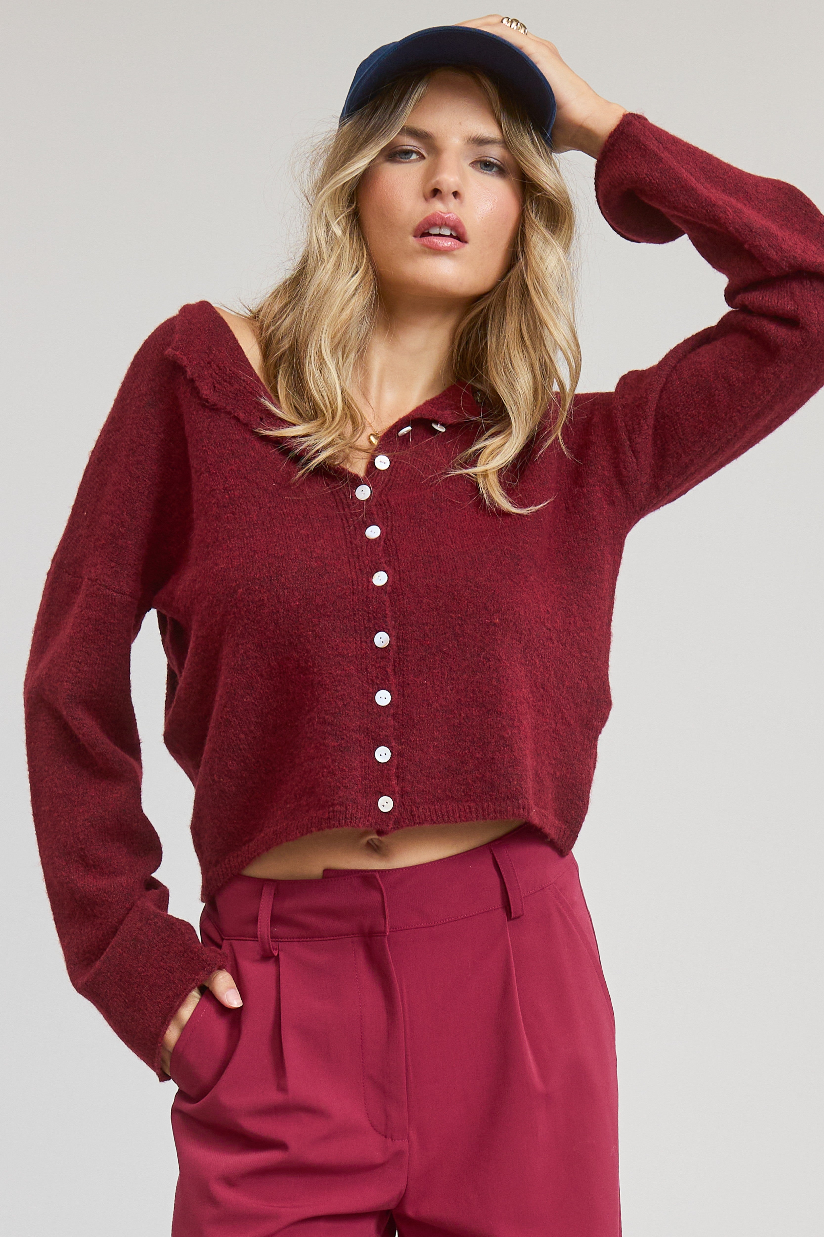 Burgundy Lightweight Button Cardigan