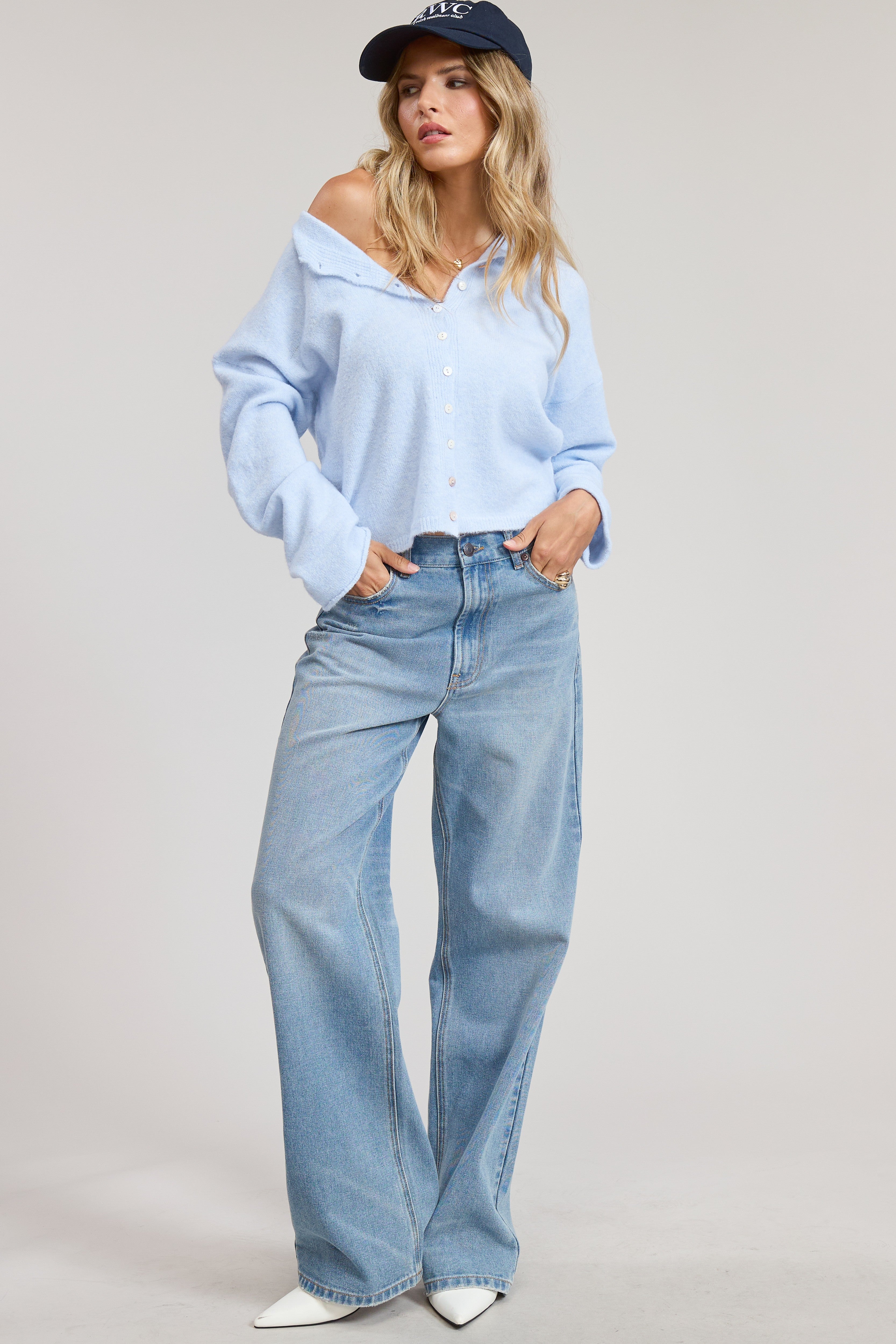 Baby Blue Lightweight Button Cardigan