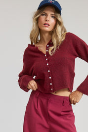 Burgundy Lightweight Button Cardigan
