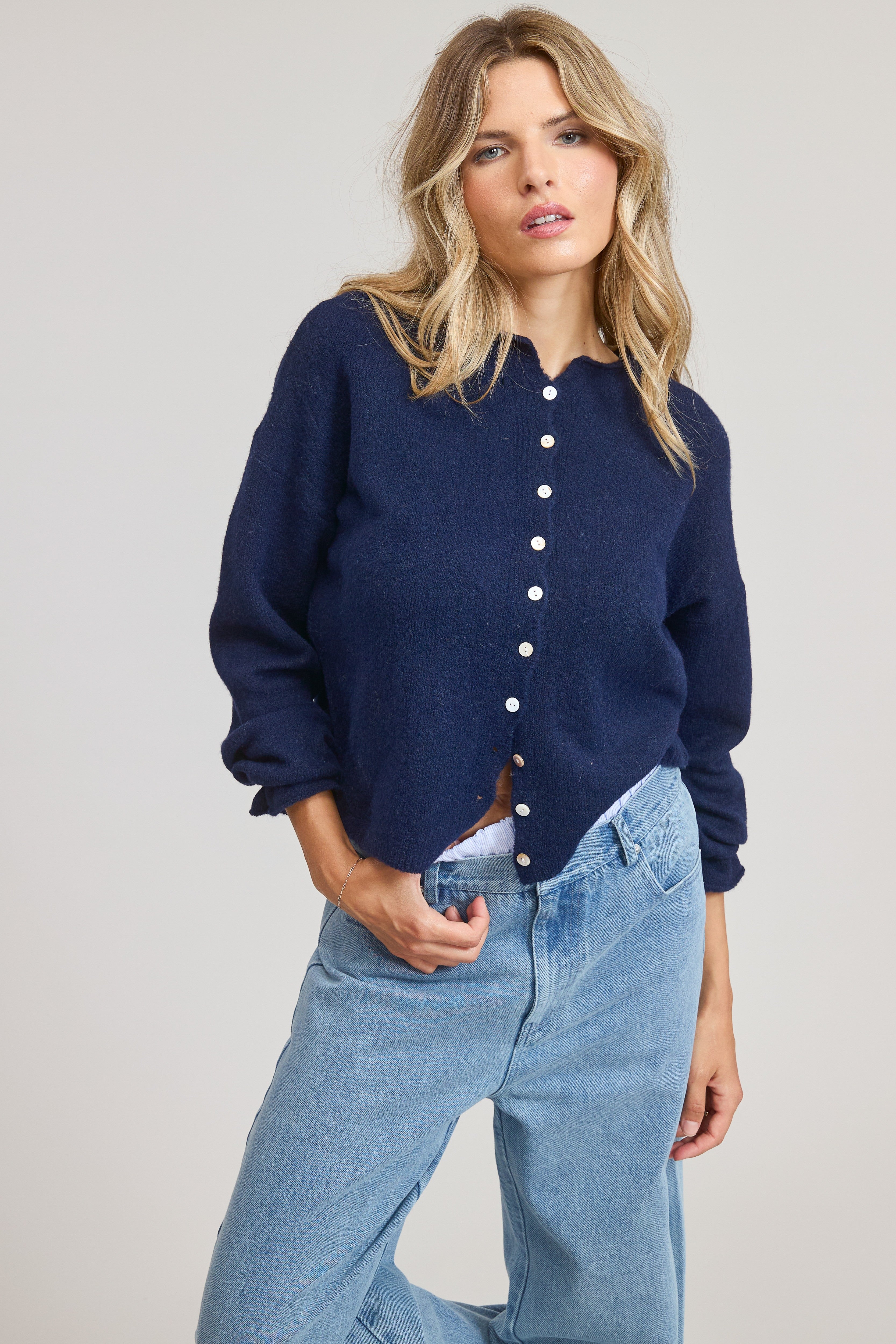 Navy Lightweight Button Cardigan