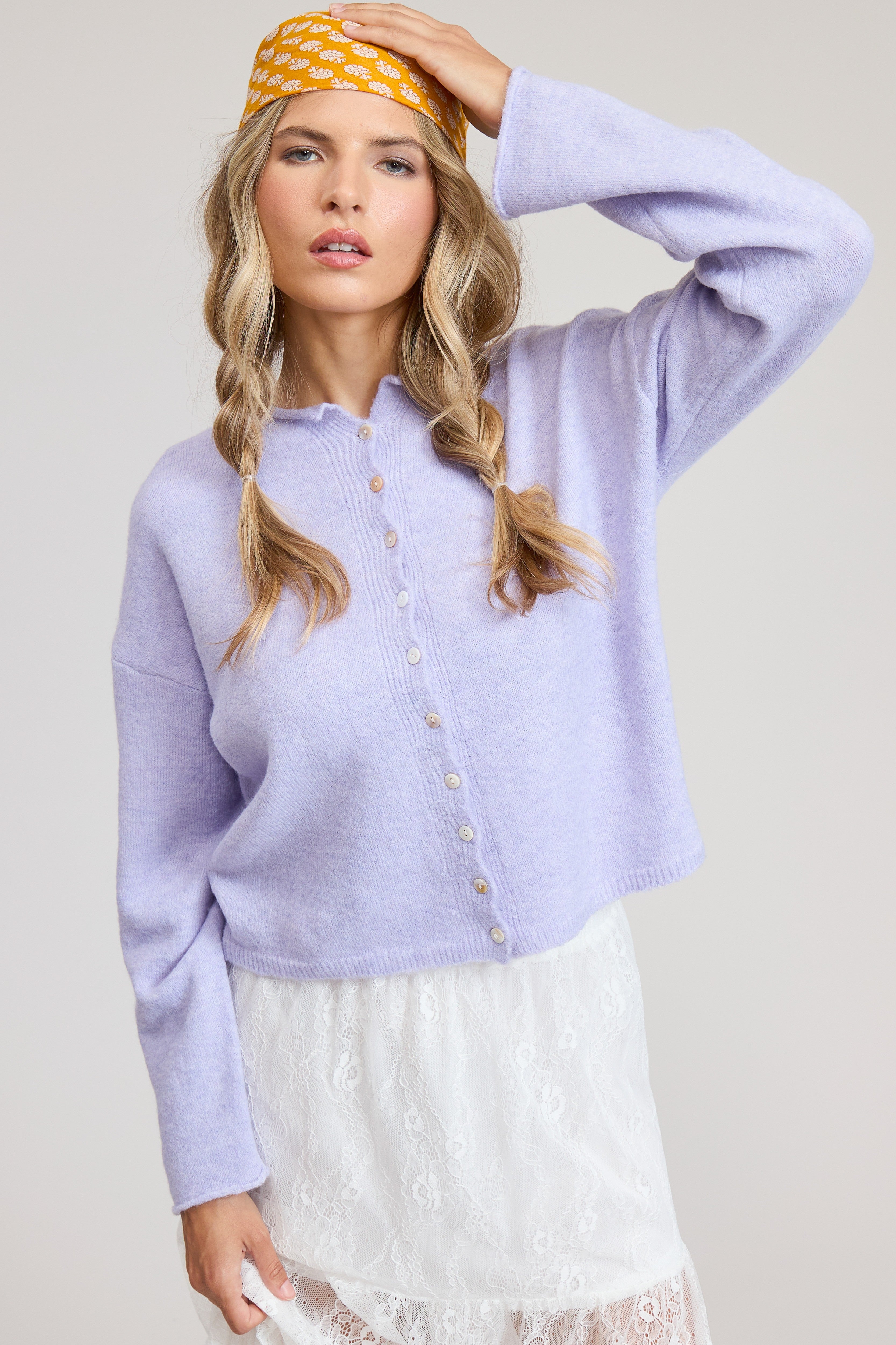 Lt Purple Lightweight Button Cardigan