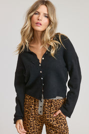 Black Lightweight Button Cardigan