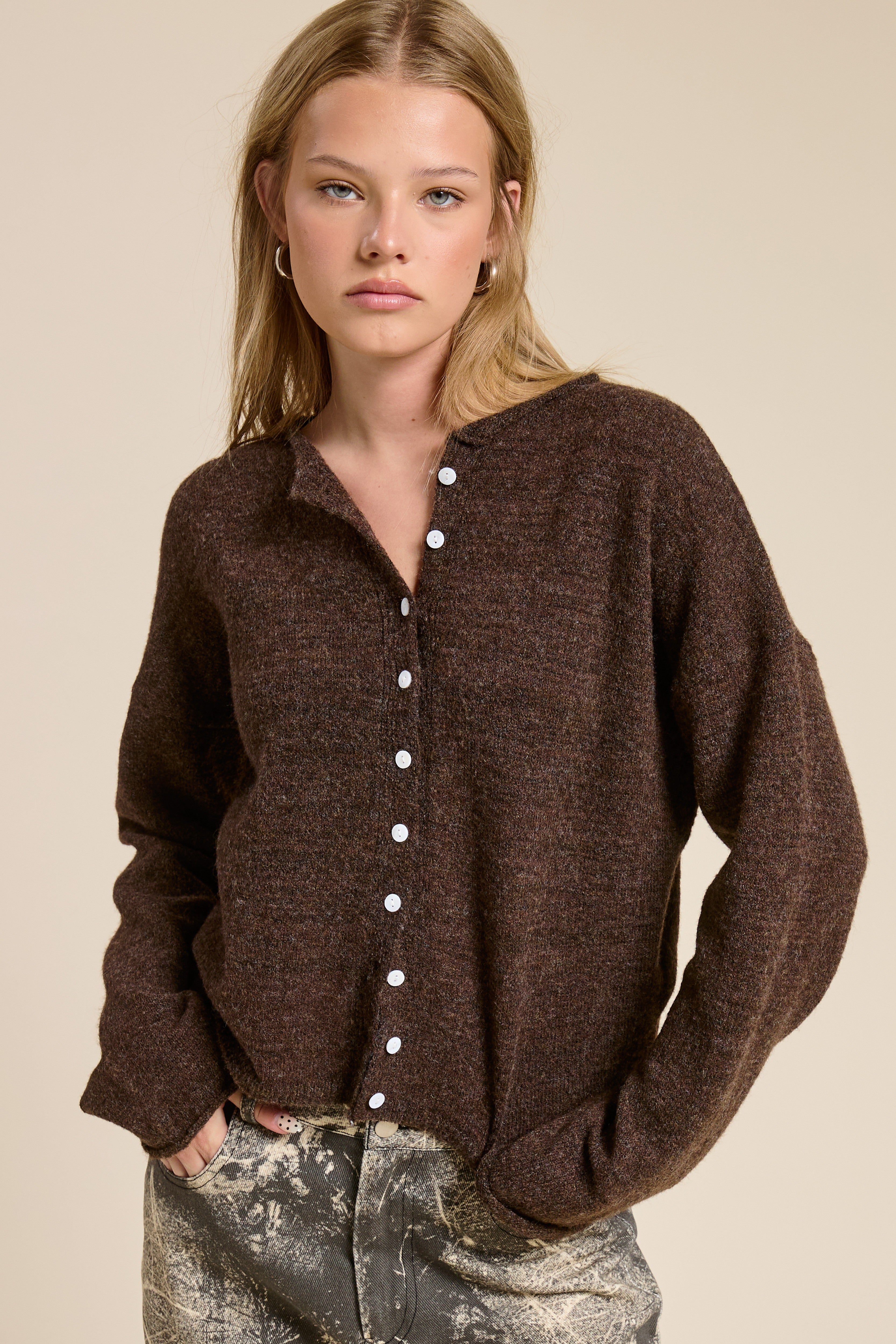 Dark Brown Lightweight Button Cardigan