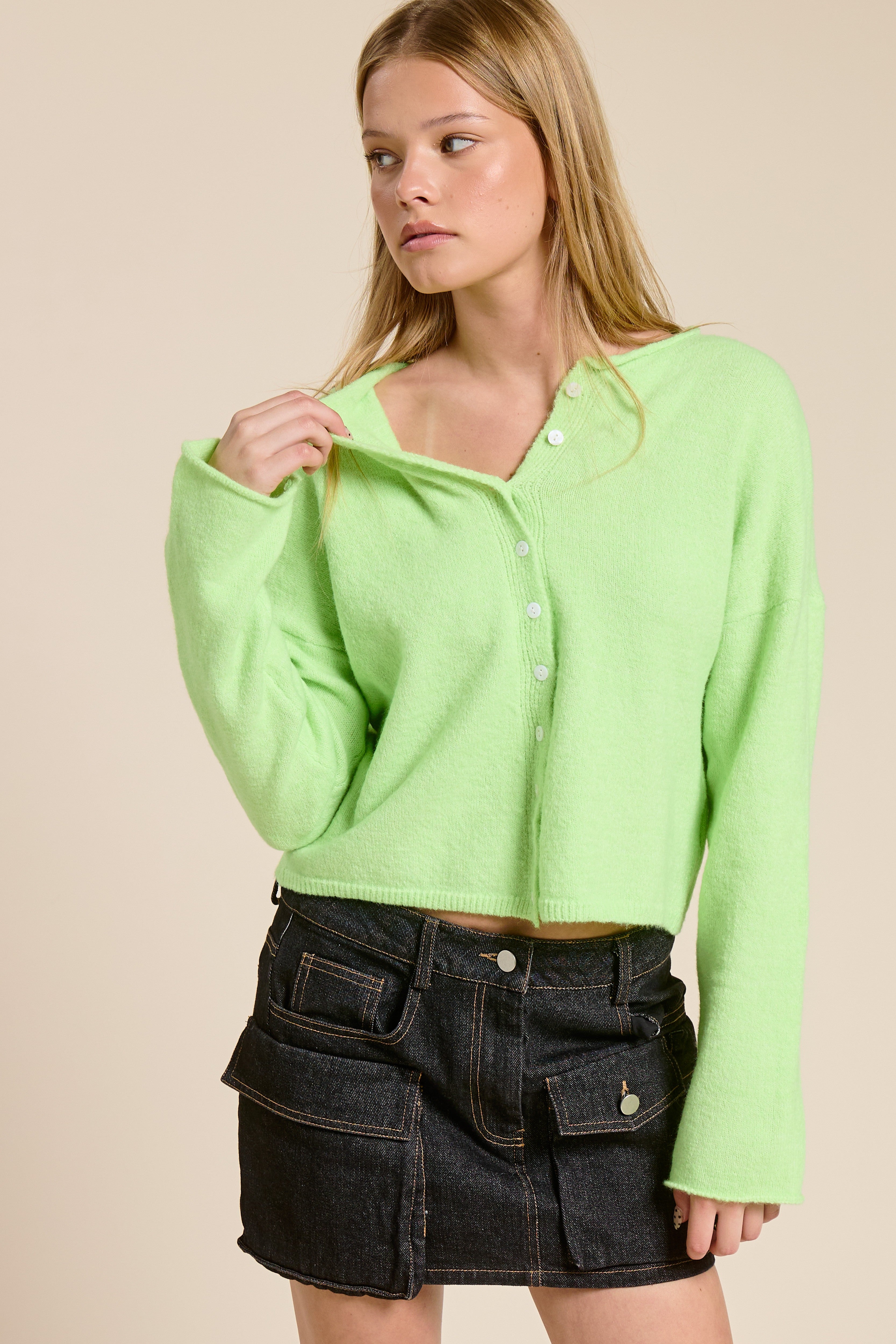 Lime Green Lightweight Button Cardigan