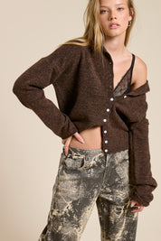 Dark Brown Lightweight Button Cardigan