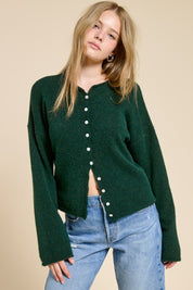 Hunter Green Lightweight Button Cardigan