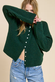 Hunter Green Lightweight Button Cardigan