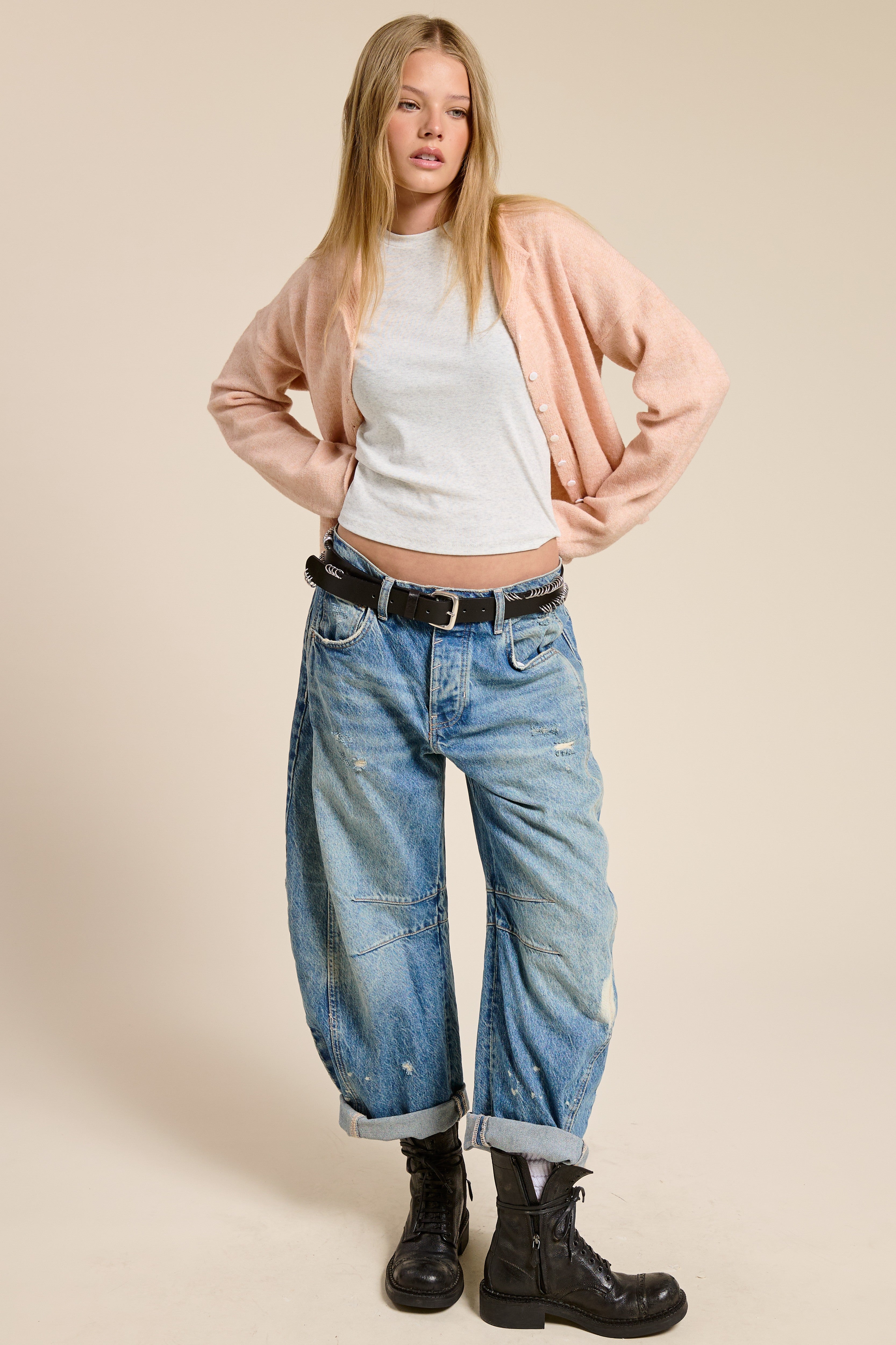 Peach Lightweight Button Cardigan