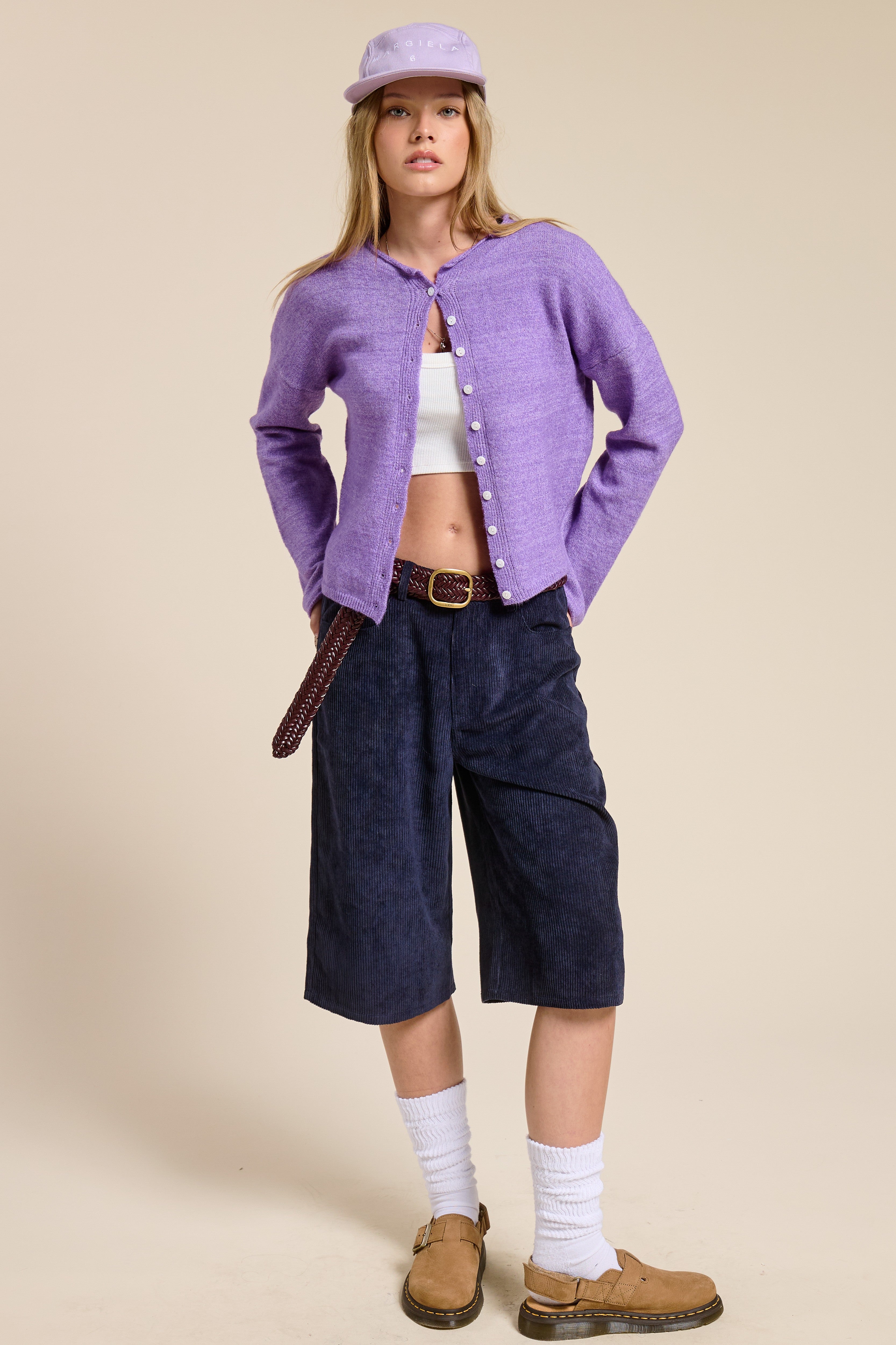Purple Lightweight Button Cardigan