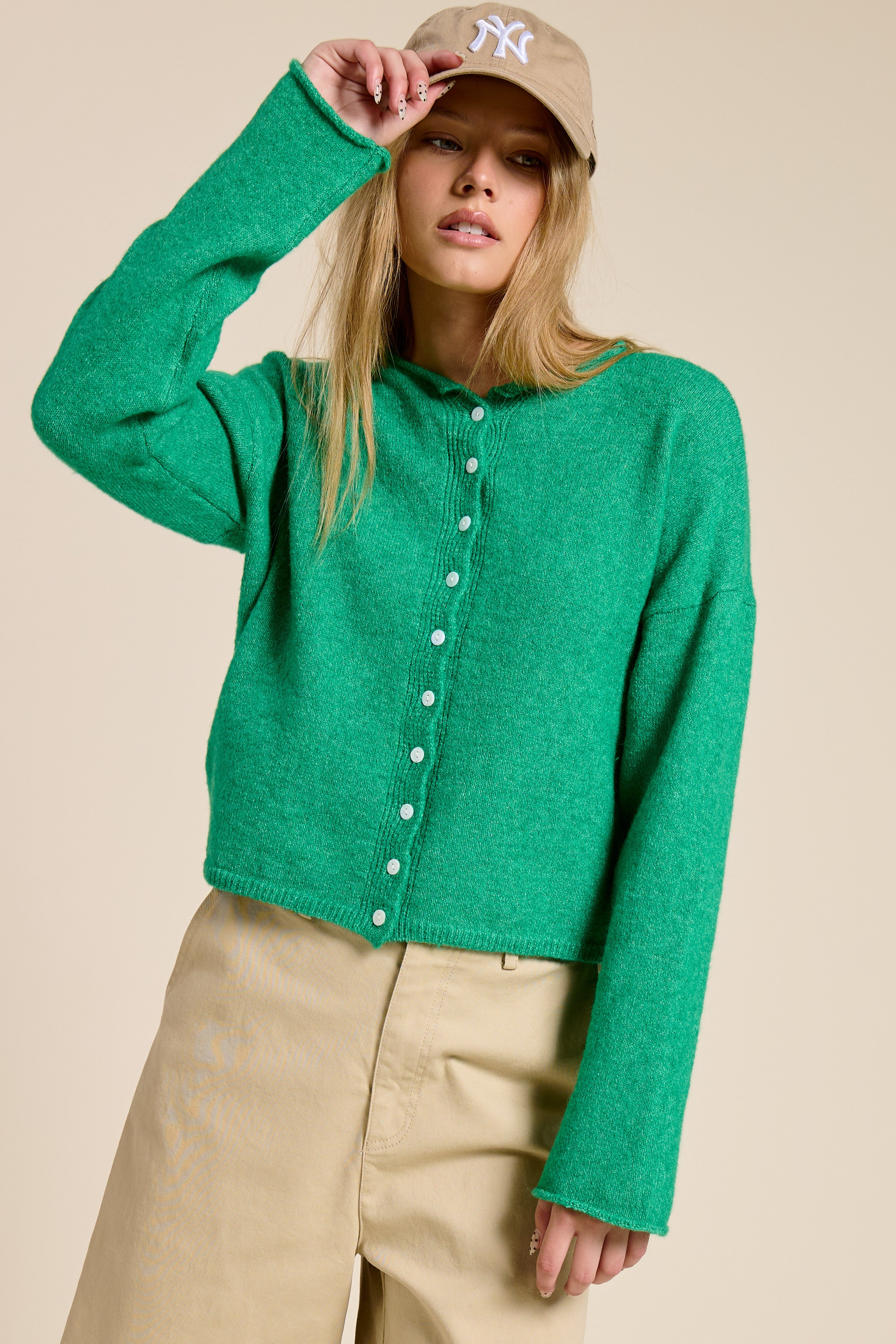 Green Lightweight Button Cardigan
