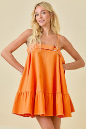 Orange Drop Waist Denim Mini Dress