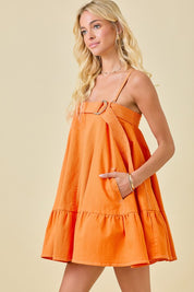 Orange Drop Waist Denim Mini Dress