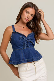 Denim Bow & Ruffle Top