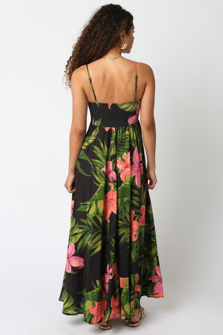 Black & Pink Floral Maxi Dress